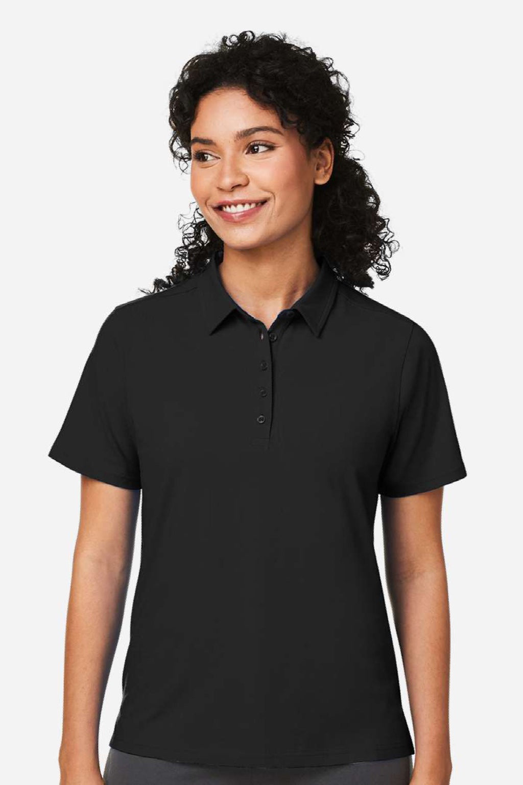 Devon & Jones DG120W Womens Raleigh Stretch Short Sleeve Polo Shirt Black Model Front