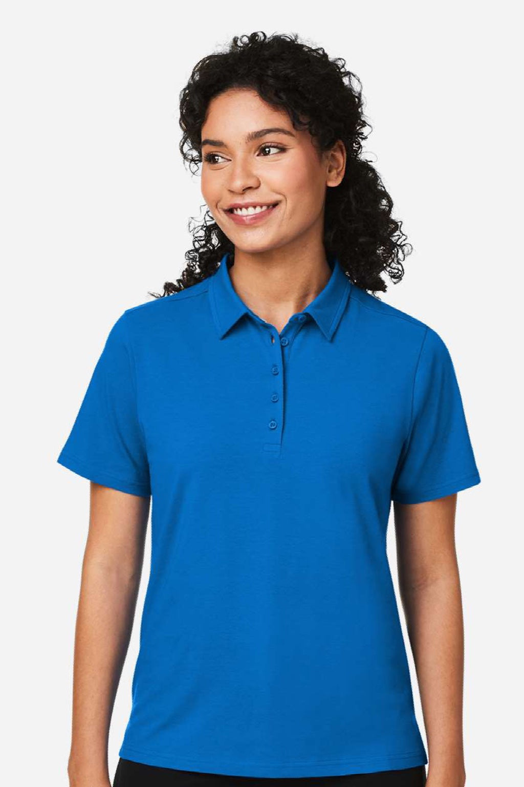 Devon & Jones DG120W Womens Raleigh Stretch Short Sleeve Polo Shirt French Blue Model Front