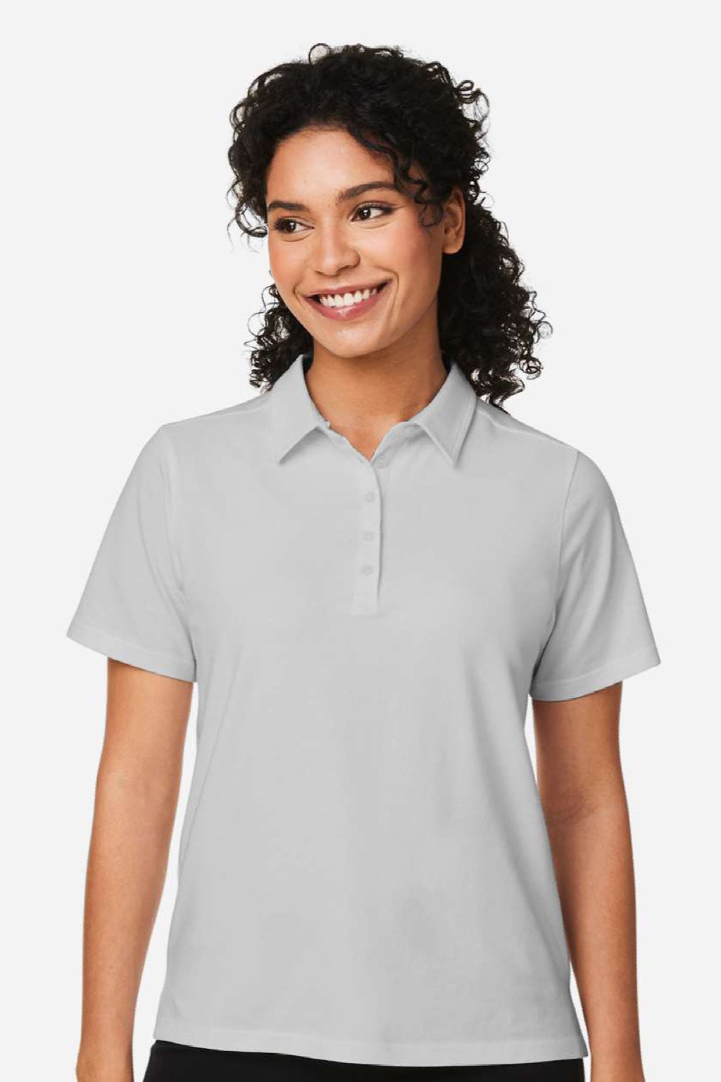 Devon & Jones DG120W Womens Raleigh Stretch Short Sleeve Polo Shirt Grey Model Front