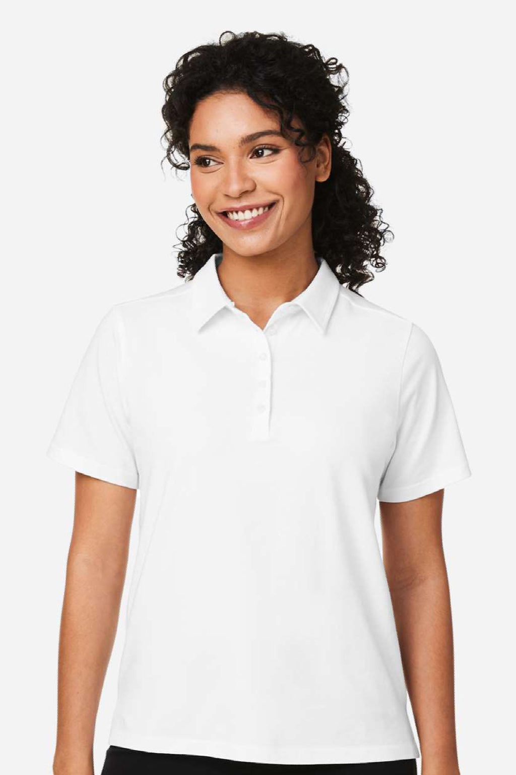 Devon & Jones DG120W Womens Raleigh Stretch Short Sleeve Polo Shirt White Model Front