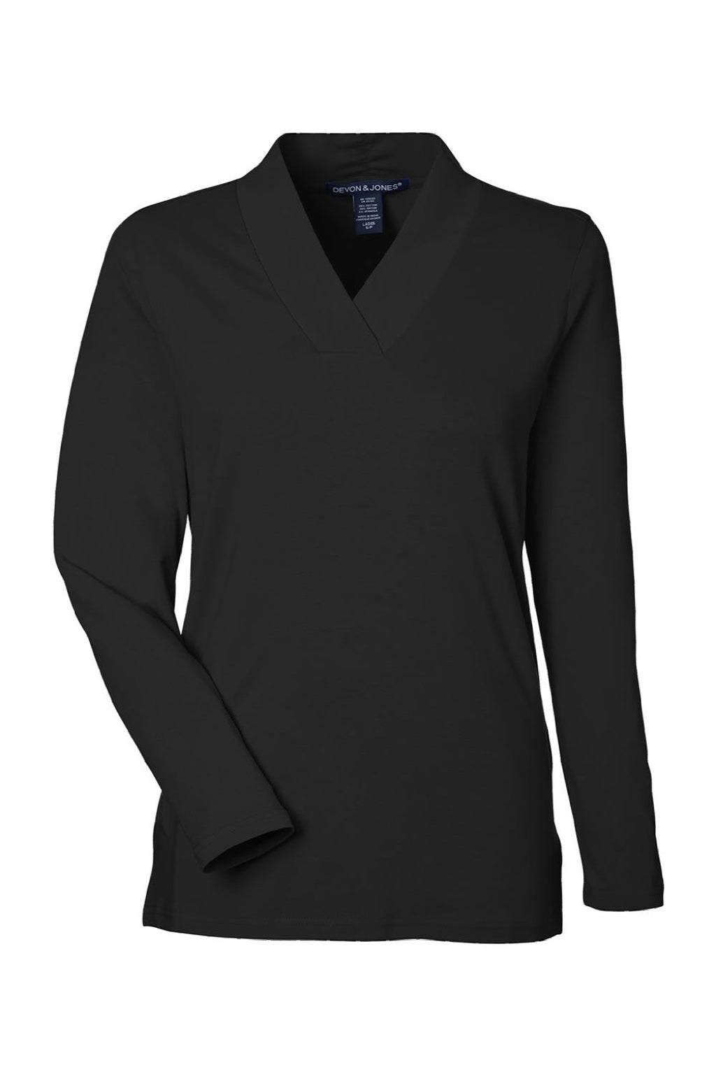 Devon & Jones DP121W Womens Raleigh Shawl Collar Knit Long Sleeve Shirt Black Flat Front