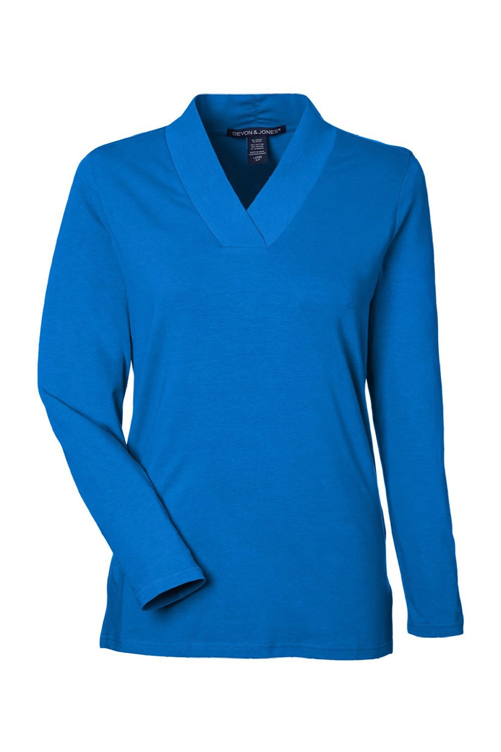 Devon & Jones DP121W Womens Raleigh Shawl Collar Knit Long Sleeve Shirt French Blue Flat Front