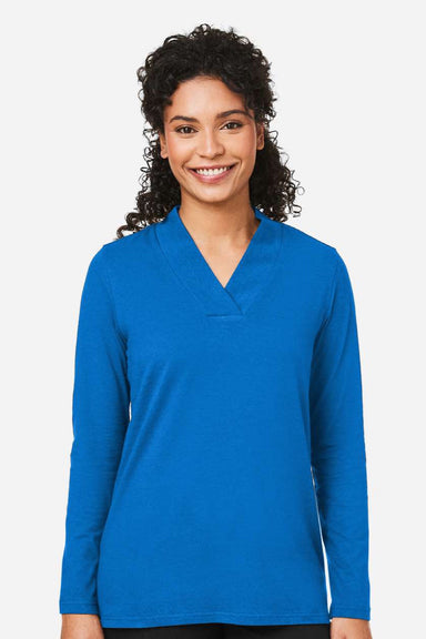 Devon & Jones DP121W Womens Raleigh Shawl Collar Knit Long Sleeve Shirt French Blue Model Front