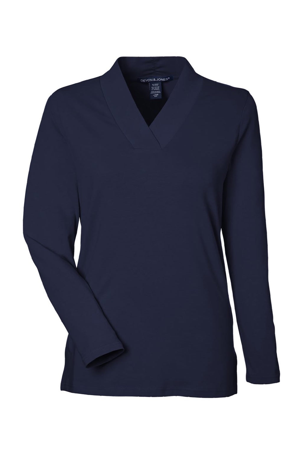 Devon & Jones DP121W Womens Raleigh Shawl Collar Knit Long Sleeve Shirt Navy Blue Flat Front
