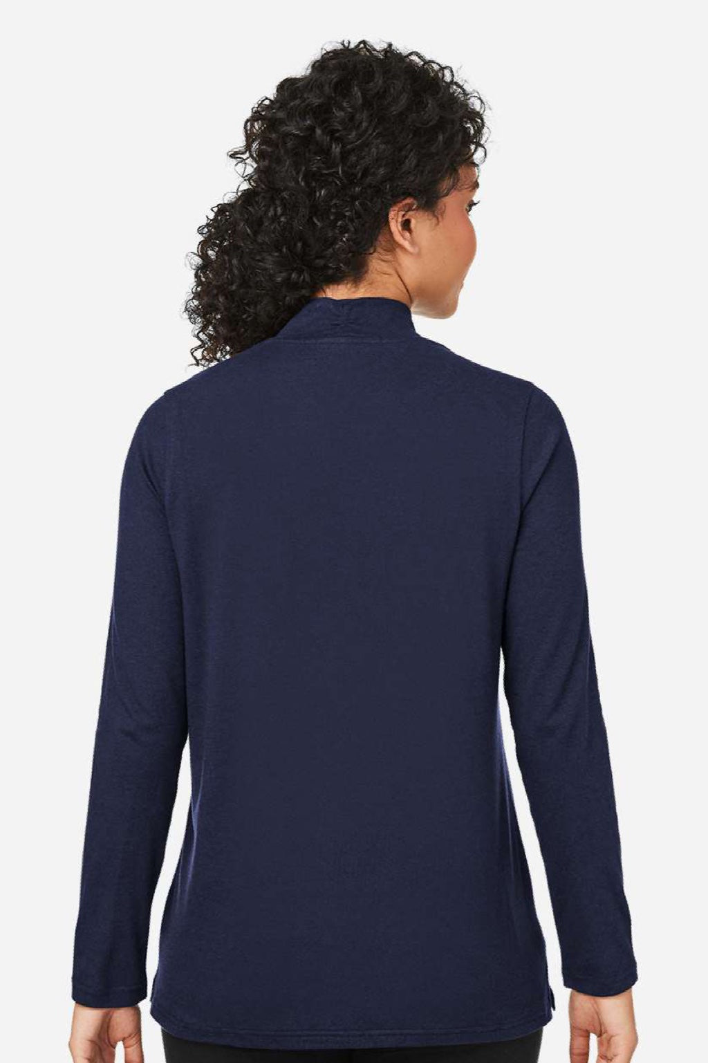 Devon & Jones DP121W Womens Raleigh Shawl Collar Knit Long Sleeve Shirt Navy Blue Model Back