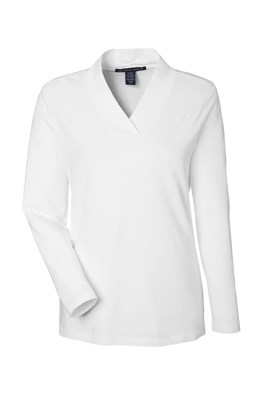 Devon & Jones DP121W Womens Raleigh Shawl Collar Knit Long Sleeve Shirt White Flat Front
