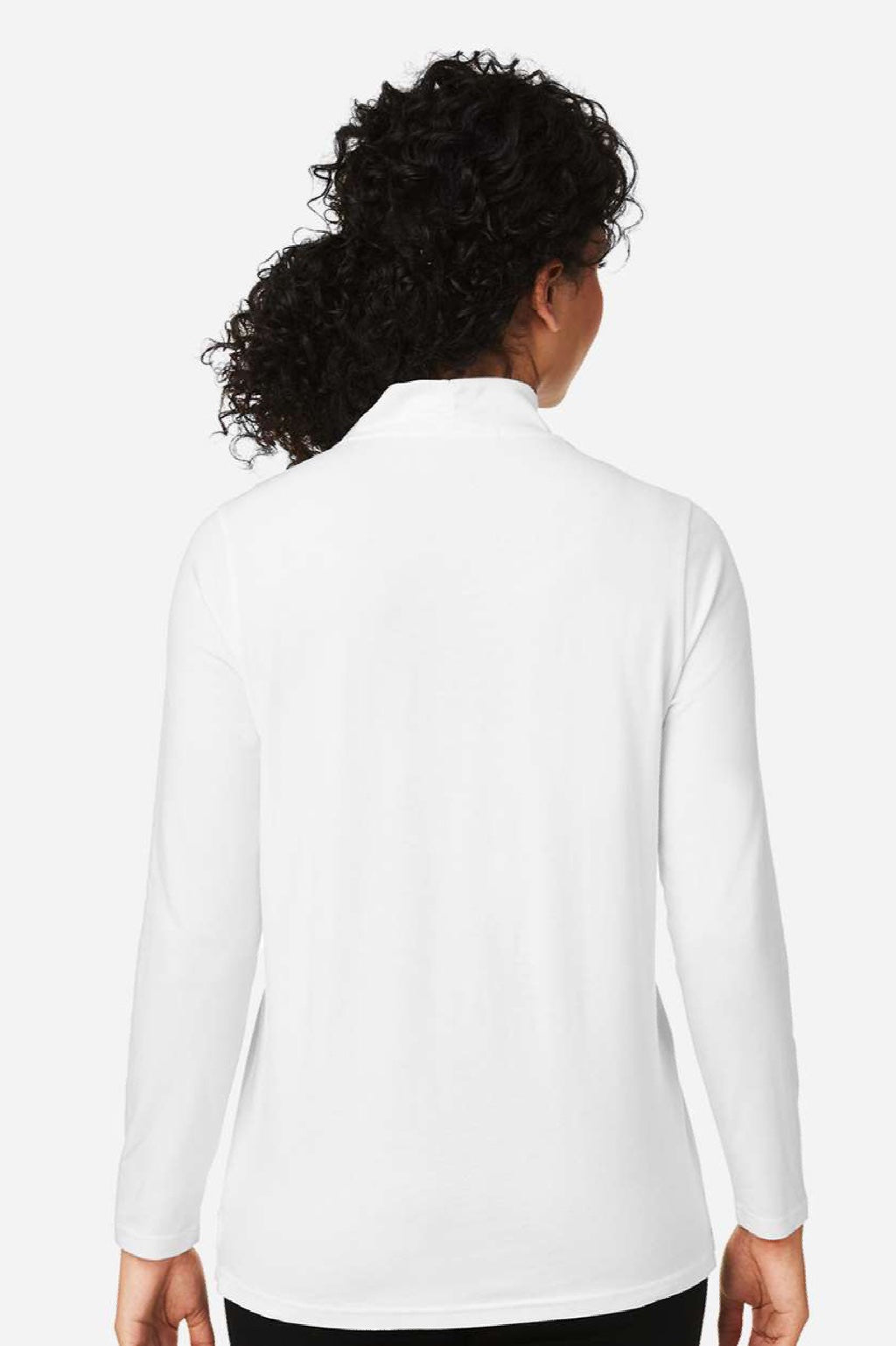 Devon & Jones DP121W Womens Raleigh Shawl Collar Knit Long Sleeve Shirt White Model Back