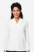 Devon & Jones DP121W Womens Raleigh Shawl Collar Knit Long Sleeve Shirt White Model Front