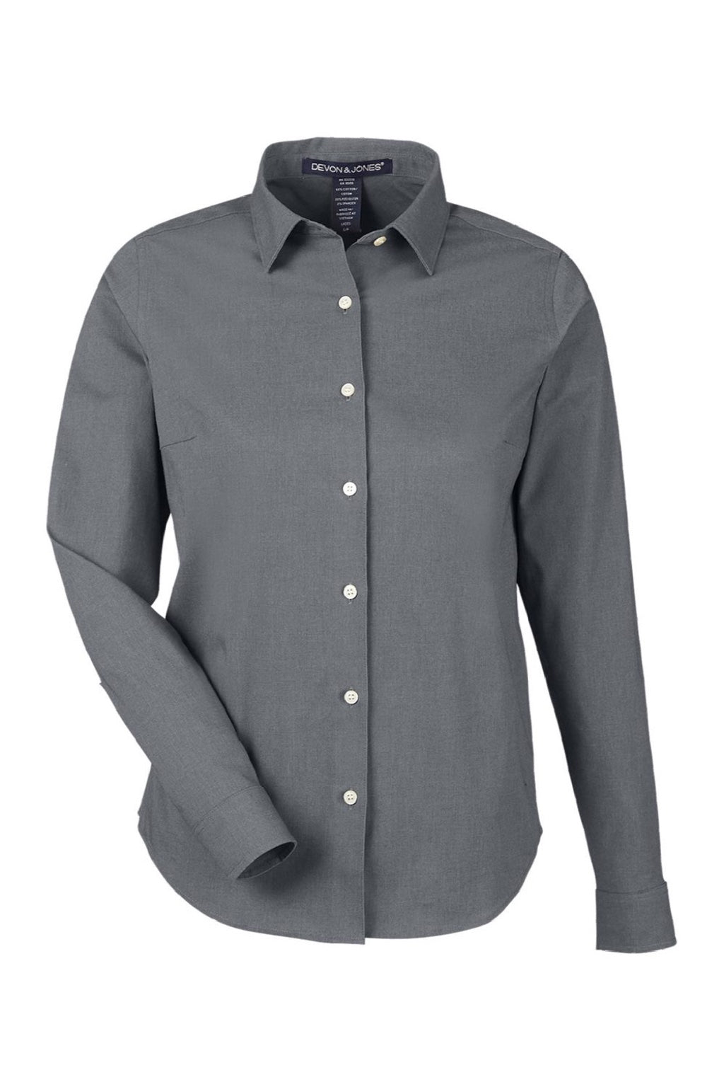 Devon & Jones DG505W Womens CrownLux Performance Spencer Poplin Long Sleeve Button Down Shirt Graphite Grey Melange Flat Front