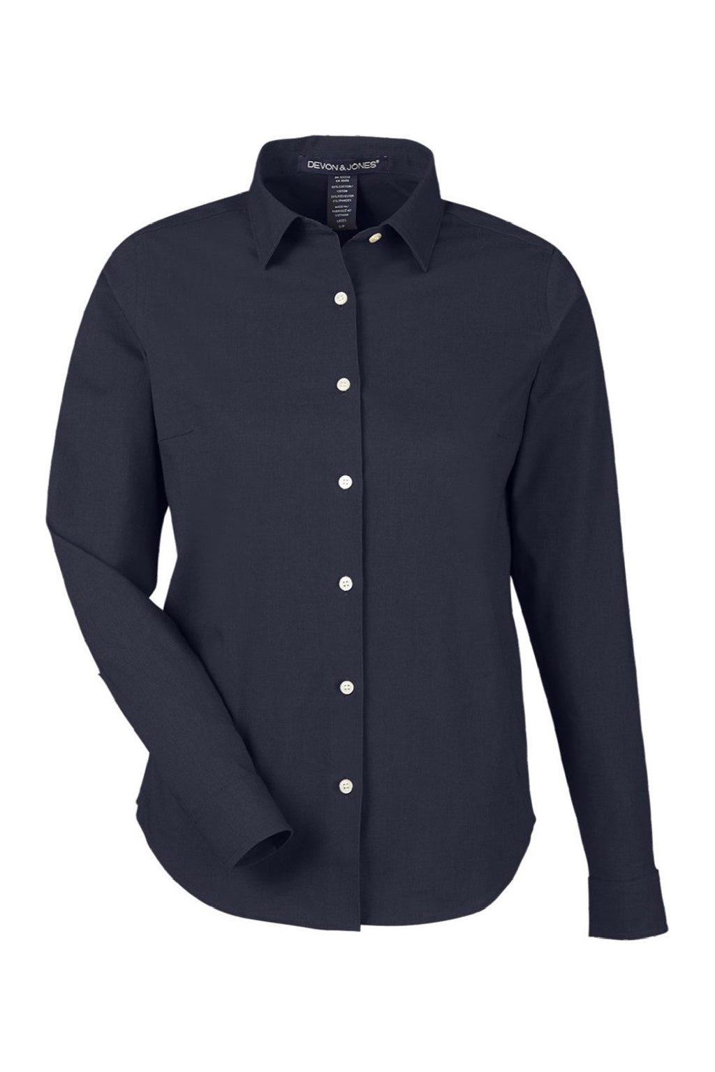 Devon & Jones DG505W Womens CrownLux Performance Spencer Poplin Long Sleeve Button Down Shirt Navy Blue Melange Flat Front