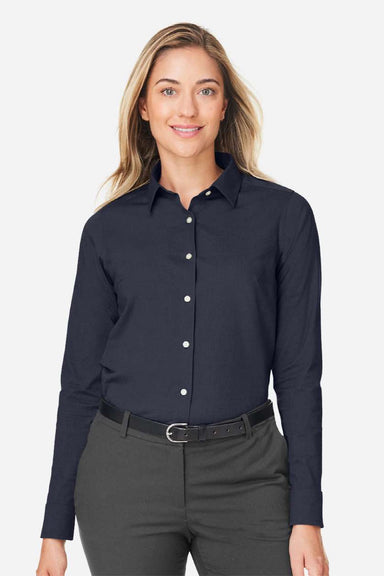 Devon & Jones DG505W Womens CrownLux Performance Spencer Poplin Long Sleeve Button Down Shirt Navy Blue Melange Model Front