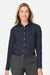 Devon & Jones DG505W Womens CrownLux Performance Spencer Poplin Long Sleeve Button Down Shirt Navy Blue Melange Model Front