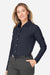 Devon & Jones DG505W Womens CrownLux Performance Spencer Poplin Long Sleeve Button Down Shirt Navy Blue Melange Model Side