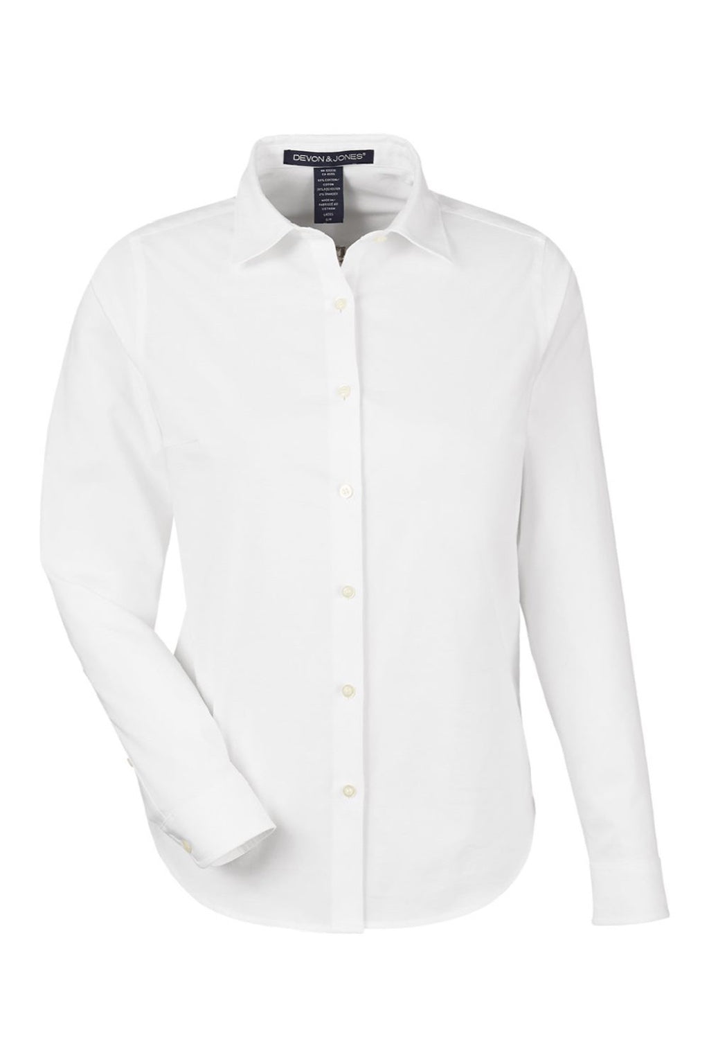 Devon & Jones DG505W Womens CrownLux Performance Spencer Poplin Long Sleeve Button Down Shirt White Flat Front