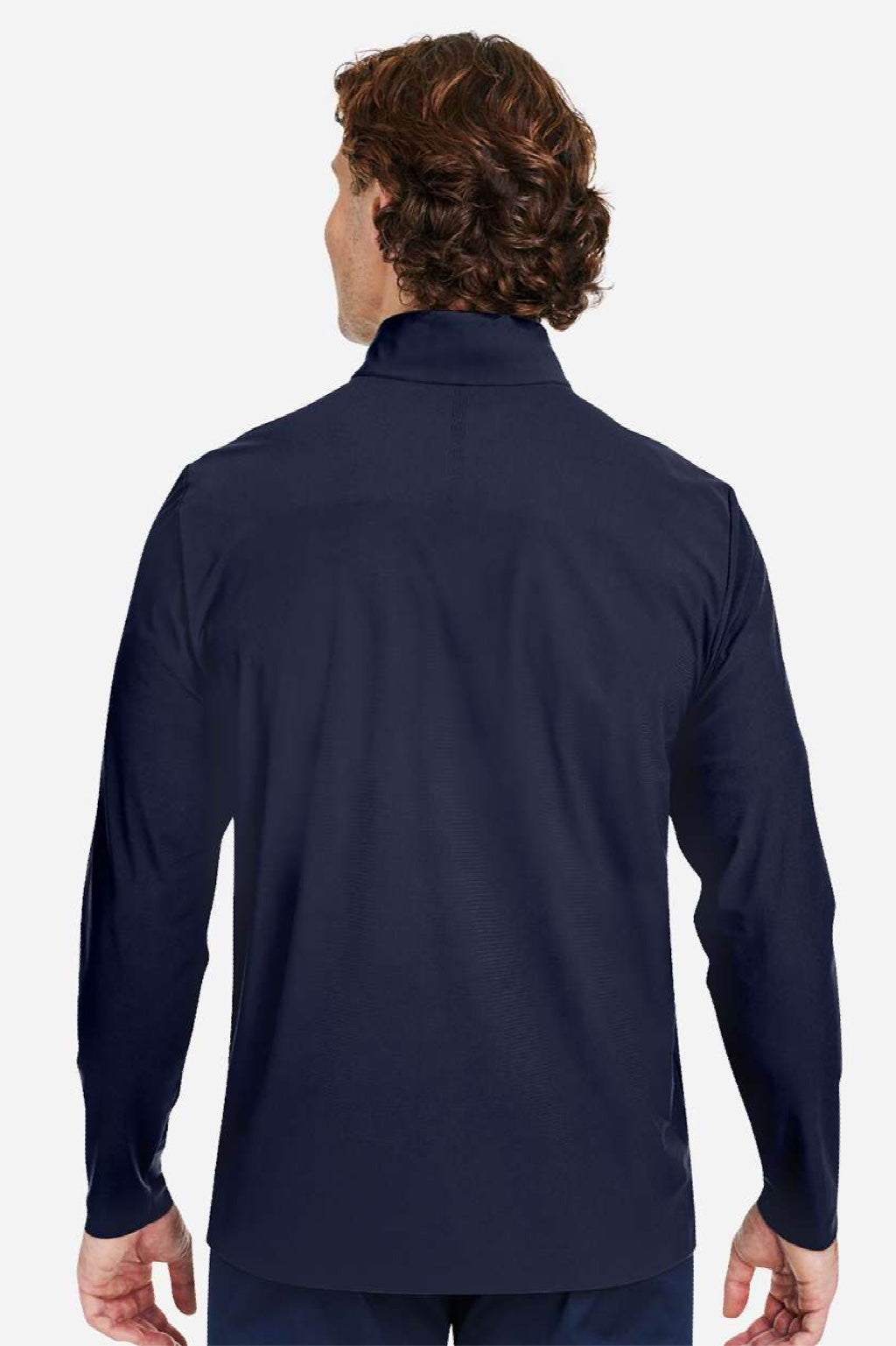 Devon & Jones DG410 Mens CrownLux Performance Windsor Welded 1/4 Zip Sweatshirt Navy Blue Model Back