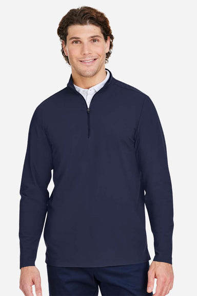 Devon & Jones DG410 Mens CrownLux Performance Windsor Welded 1/4 Zip Sweatshirt Navy Blue Model Front