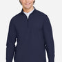 Devon & Jones Mens CrownLux Windsor Welded Moisture Wicking 1/4 Zip Sweatshirt - Navy Blue - New