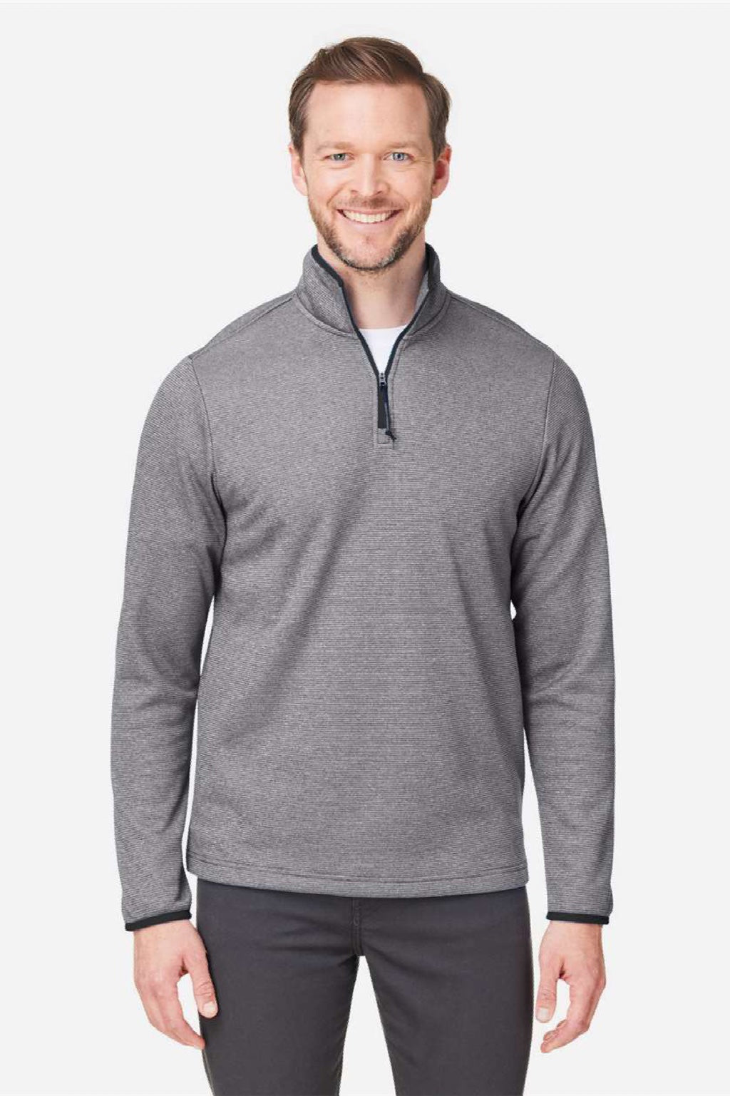 Core 365 CE73 Mens Venture Heathered Stripe 1/4 Zip Sweatshirt Black/White Model Front