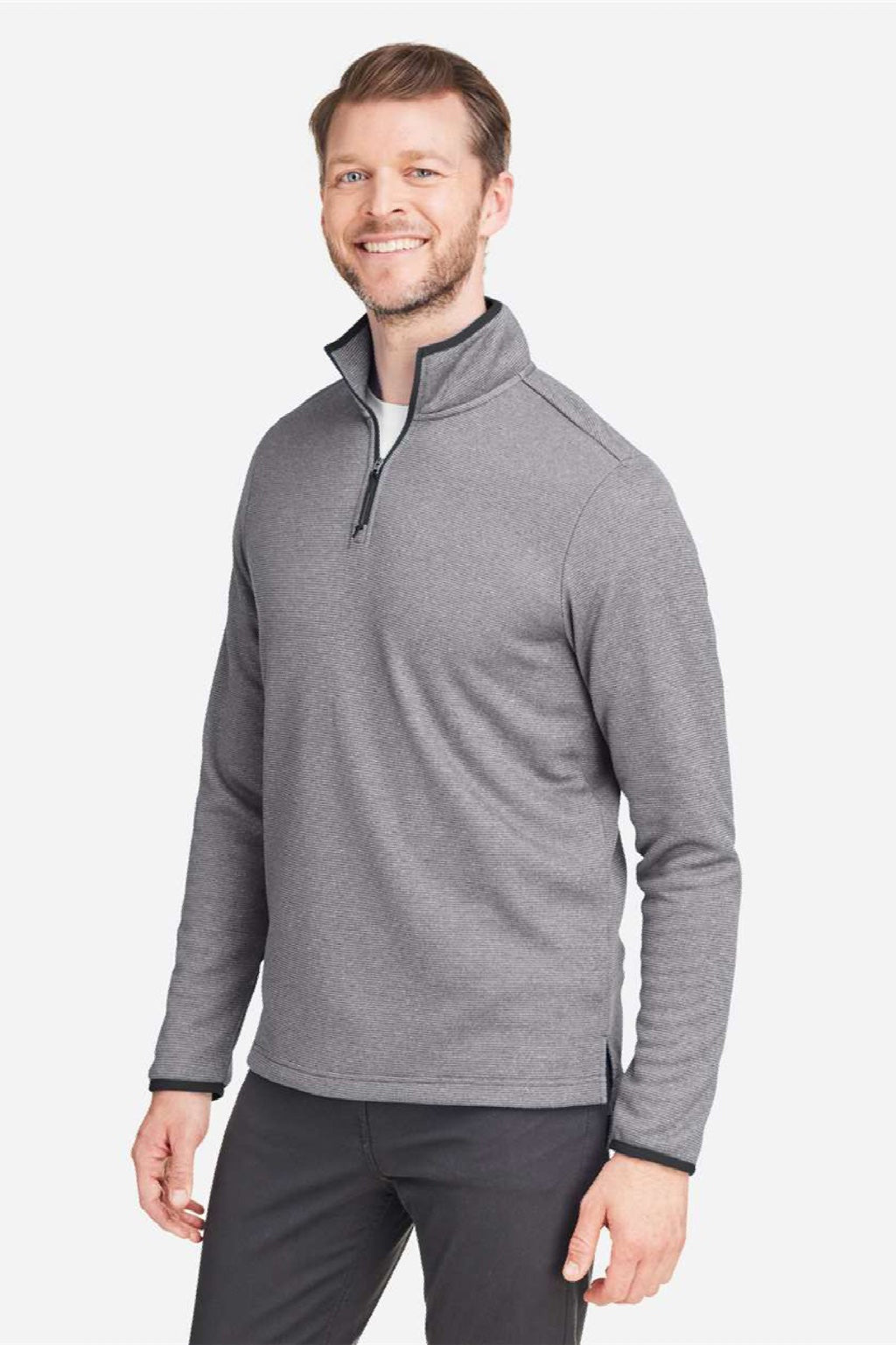 Core 365 CE73 Mens Venture Heathered Stripe 1/4 Zip Sweatshirt Black/White Model Side