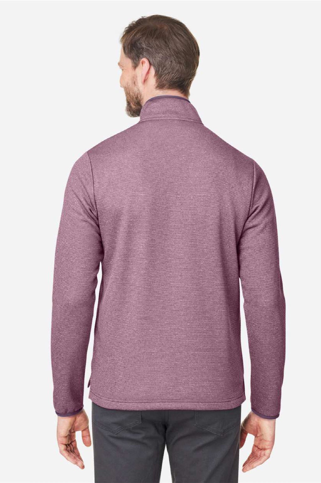 Core 365 CE73 Mens Venture Heathered Stripe 1/4 Zip Sweatshirt Burgundy/White Model Back