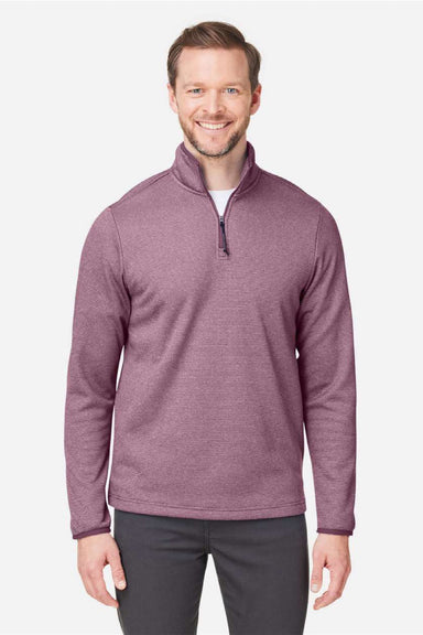 Core 365 CE73 Mens Venture Heathered Stripe 1/4 Zip Sweatshirt Burgundy/White Model Front