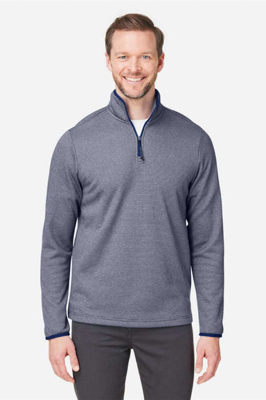 Core 365 CE73 Mens Venture Heathered Stripe 1/4 Zip Sweatshirt Classic Navy Blue/White Model Front