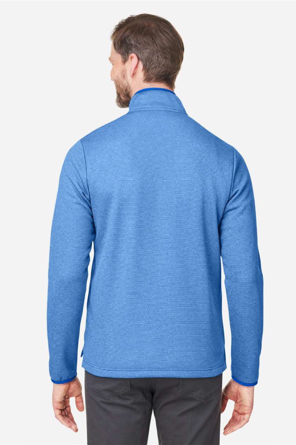 Core 365 CE73 Mens Venture Heathered Stripe 1/4 Zip Sweatshirt True Royal Blue/White Model Back