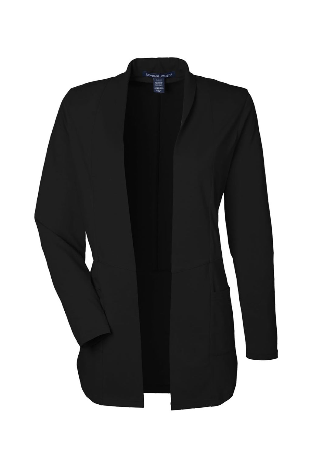 Devon & Jones DP125W Womens Raleigh Stretch Moisture Wicking Long Sleeve Cardigan Sweater w/ Pockets Black Flat Front