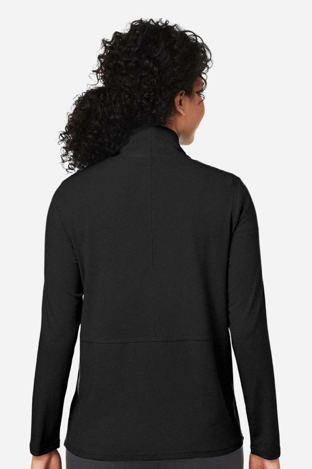 Devon & Jones DP125W Womens Raleigh Stretch Moisture Wicking Long Sleeve Cardigan Sweater w/ Pockets Black Model Back
