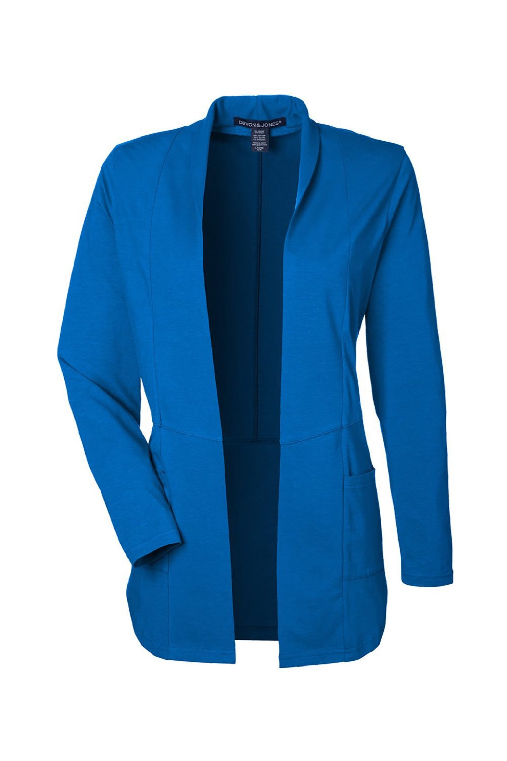 Devon & Jones DP125W Womens Raleigh Stretch Moisture Wicking Long Sleeve Cardigan Sweater w/ Pockets French Blue Flat Front