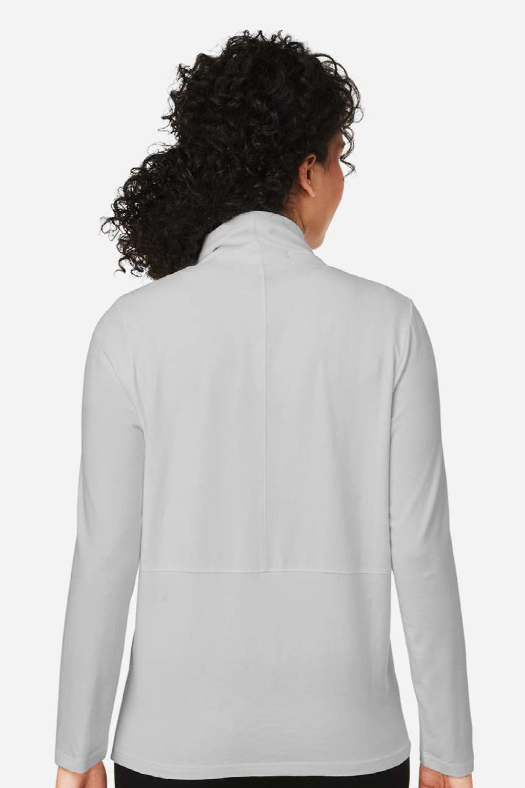 Devon & Jones DP125W Womens Raleigh Stretch Long Sleeve Cardigan Sweater Grey Model Back