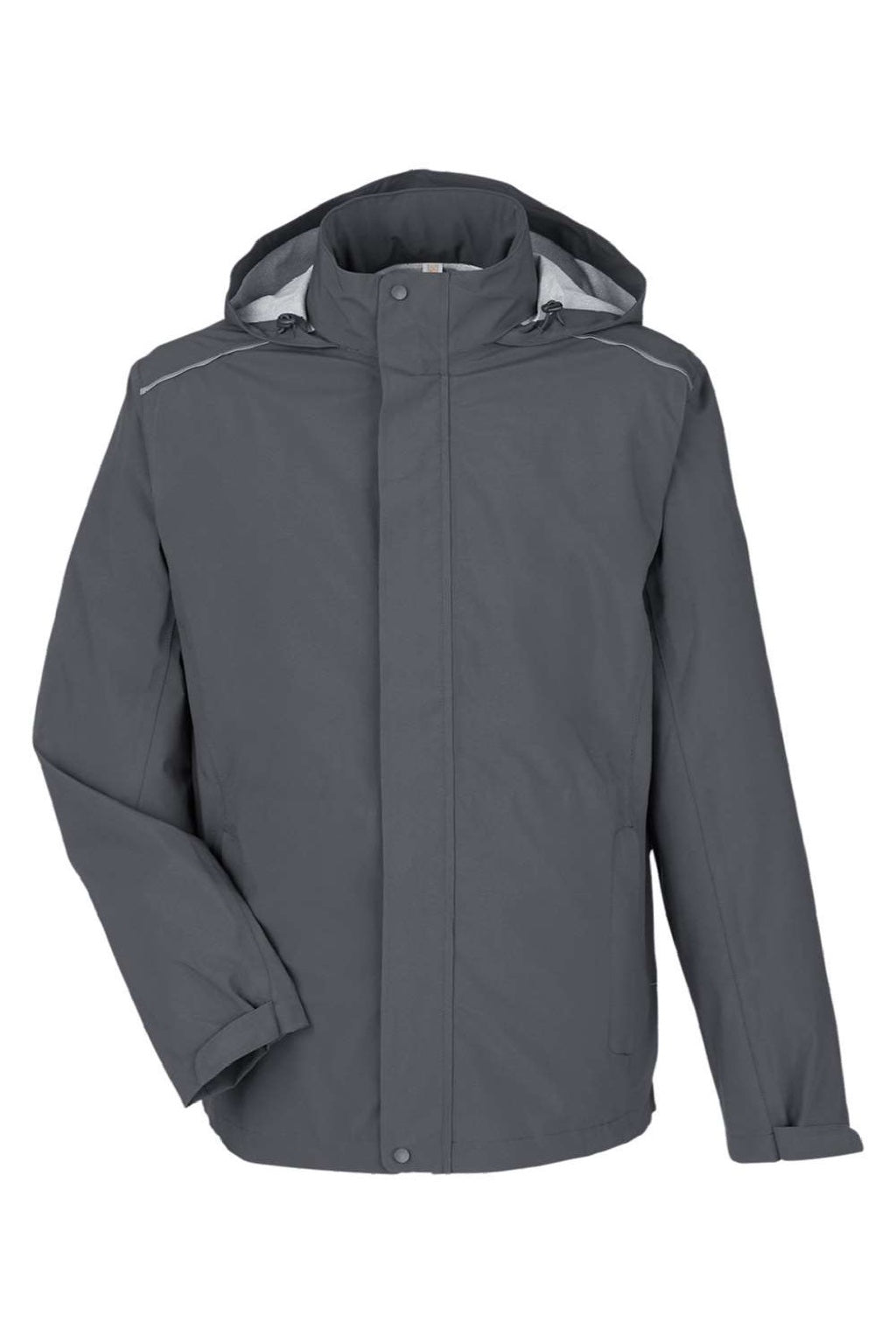Core 365 CE712 Mens Barrier Packable Full Zip Hooded Rain Jacket Carbon Grey Flat Front
