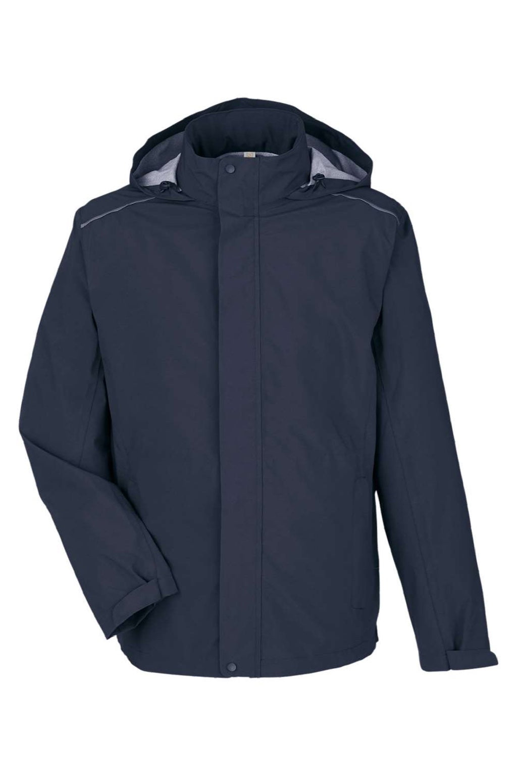 Core 365 CE712 Mens Barrier Packable Full Zip Hooded Rain Jacket Classic Navy Blue Flat Front
