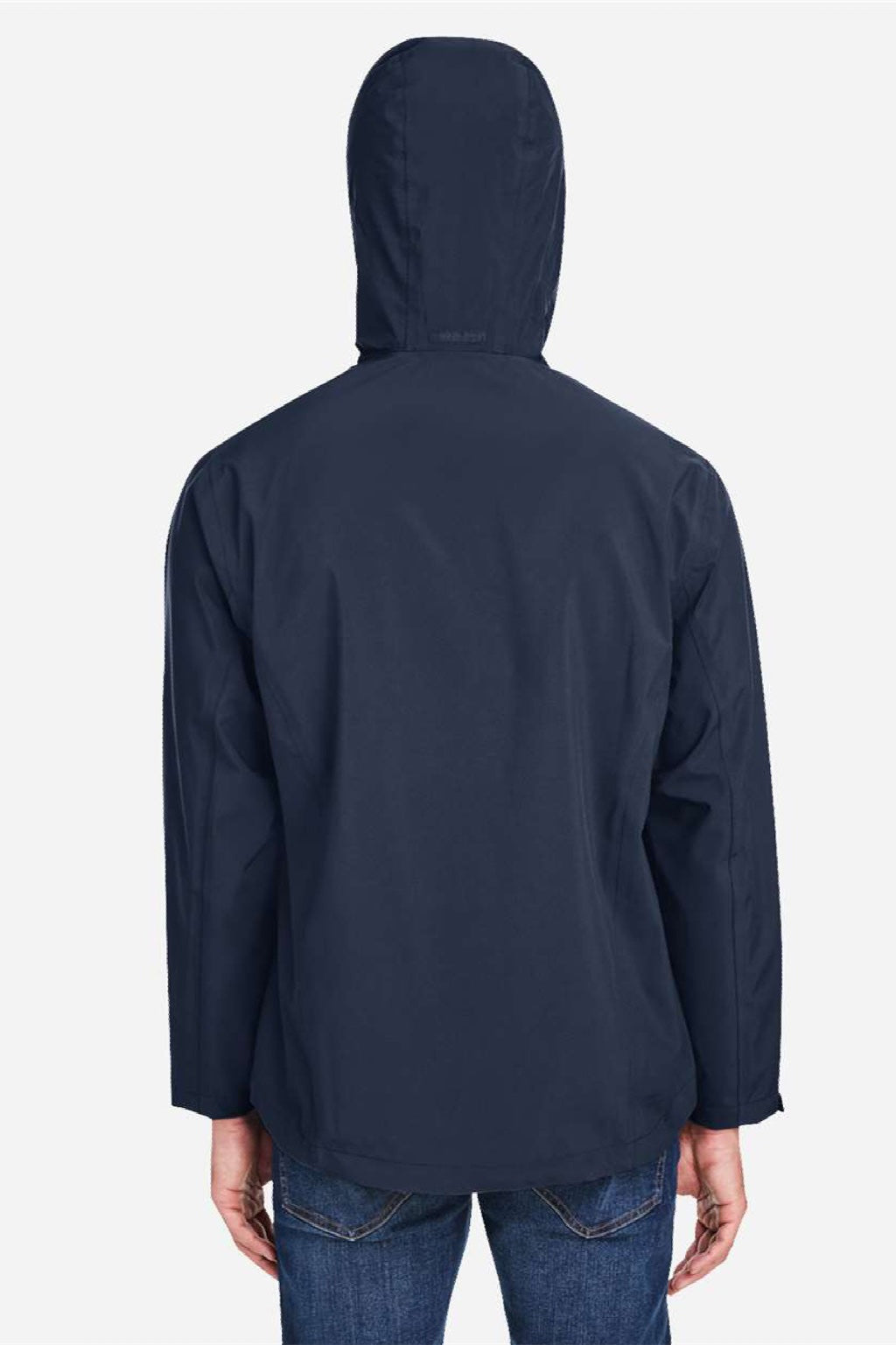 Core 365 CE712 Mens Barrier Packable Full Zip Hooded Rain Jacket Classic Navy Blue Model Back