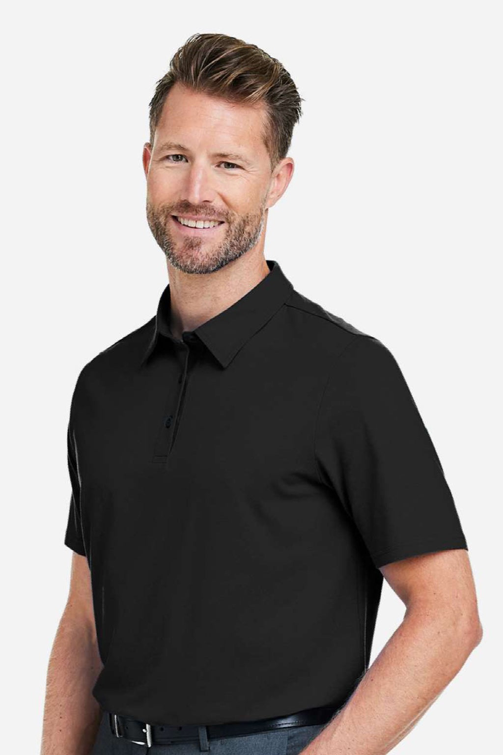 Devon & Jones DG120 Mens Raleigh Stretch Short Sleeve Polo Shirt Black Model Side