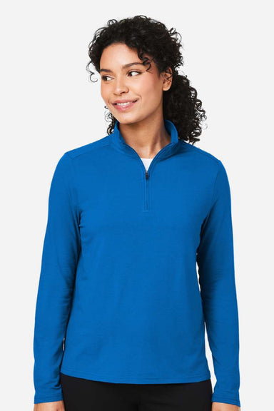 Devon & Jones DG425W Womens Raleigh Stretch 1/4 Zip Sweatshirt French Blue Model Front