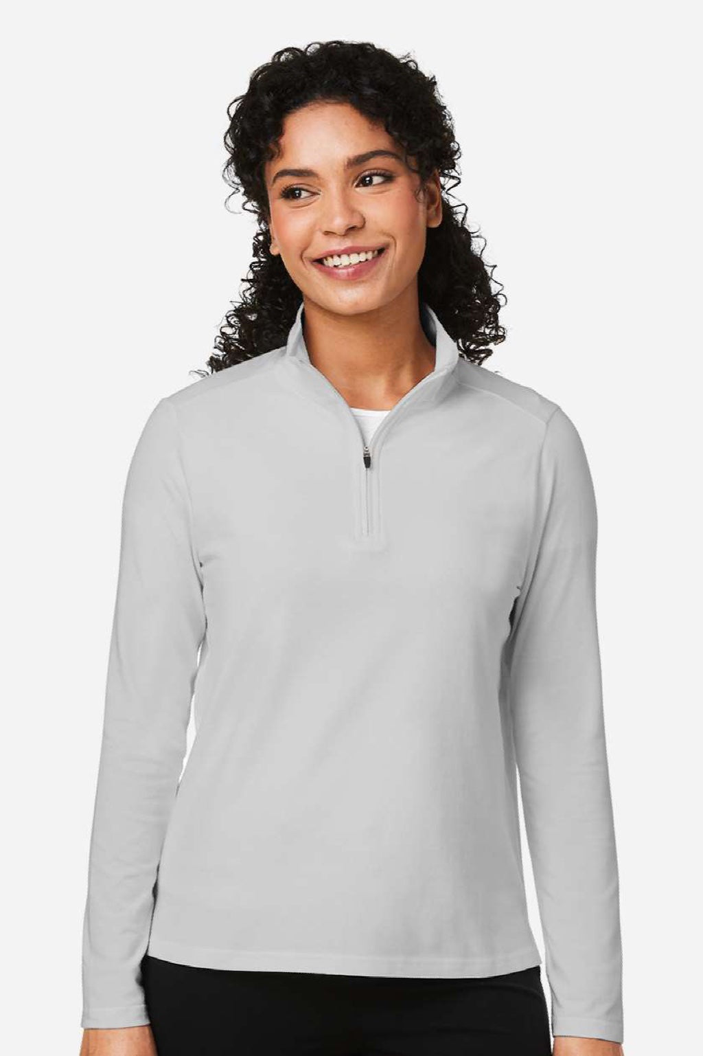 Devon & Jones DG425W Womens Raleigh Stretch 1/4 Zip Sweatshirt Grey Model Front