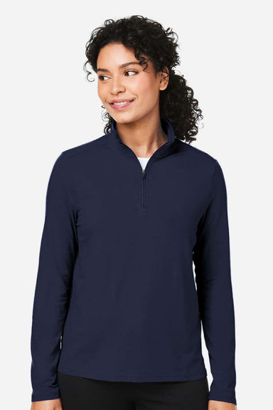 Devon & Jones DG425W Womens Raleigh Stretch 1/4 Zip Sweatshirt Navy Blue Model Front
