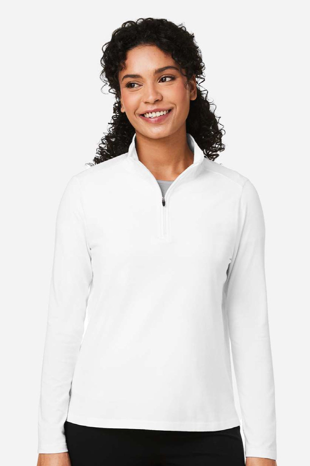 Devon & Jones DG425W Womens Raleigh Stretch 1/4 Zip Sweatshirt White Model Front