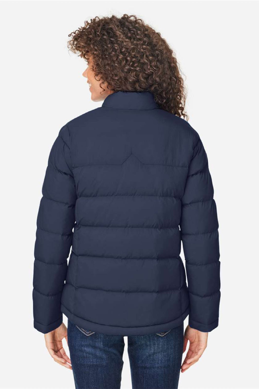 Core 365 CE720W Womens Inspire Full Zip Puffer Jacket Classic Navy Blue Model Back