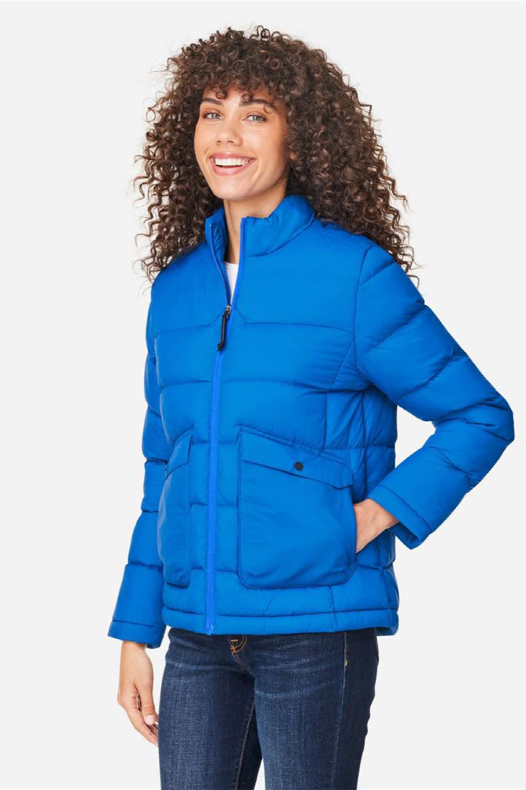 Core 365 CE720W Womens Inspire Full Zip Puffer Jacket True Royal Blue Model Side
