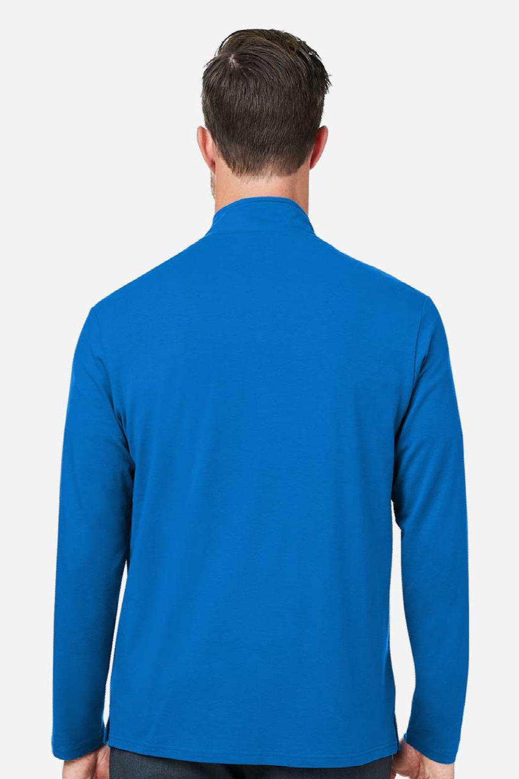 Devon & Jones DG425 Mens Raleigh Stretch 1/4 Zip Sweatshirt French Blue Model Back