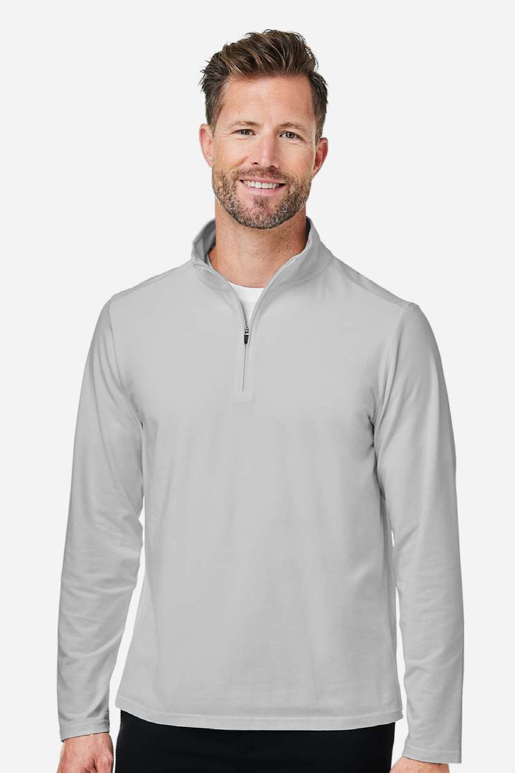 Devon & Jones DG425 Mens Raleigh Stretch 1/4 Zip Sweatshirt Grey Model Front
