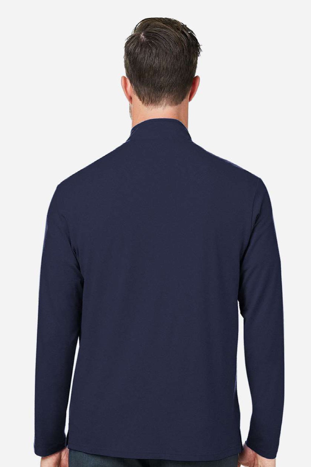 Devon & Jones DG425 Mens Raleigh Stretch 1/4 Zip Sweatshirt Navy Blue Model Back