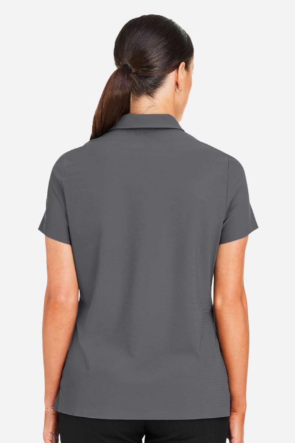 Devon & Jones DG110W Womens CrownLux Performance Windsor Welded Short Sleeve Polo Shirt Graphite Grey Model Back