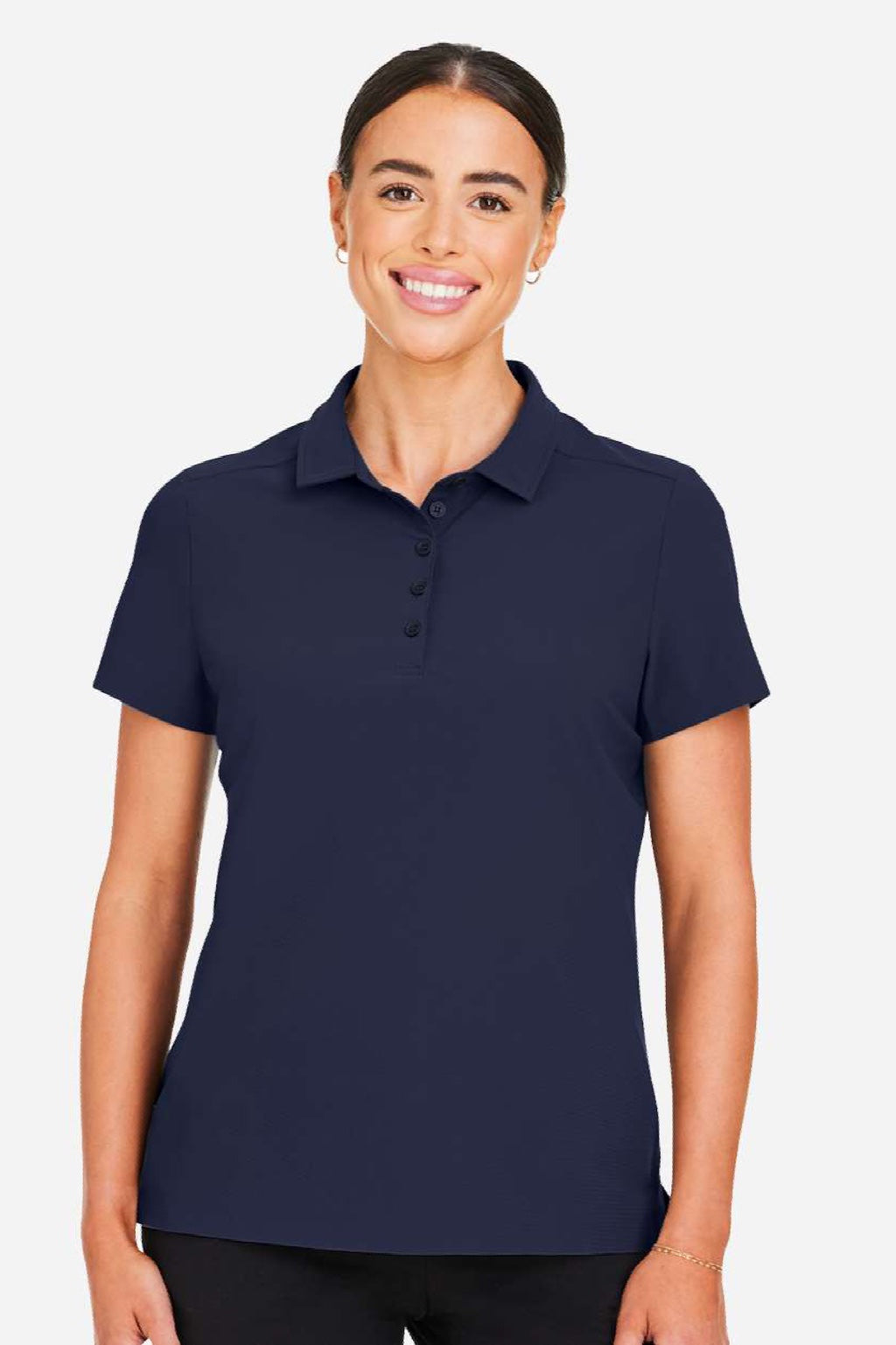 Devon & Jones DG110W Womens CrownLux Performance Windsor Welded Short Sleeve Polo Shirt Navy Blue Model Front