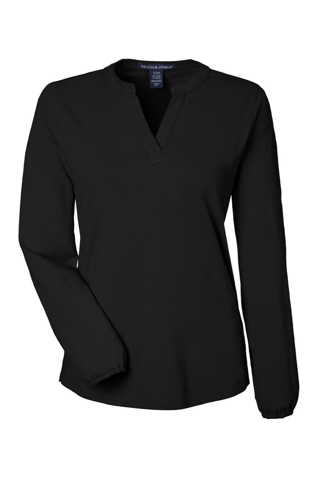 Devon & Jones DP122W Womens Raleigh V-Neck Knit Long Sleeve Shirt Black Flat Front