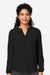 Devon & Jones DP122W Womens Raleigh Moisture Wicking V-Neck Long Sleeve Shirt Black Model Front