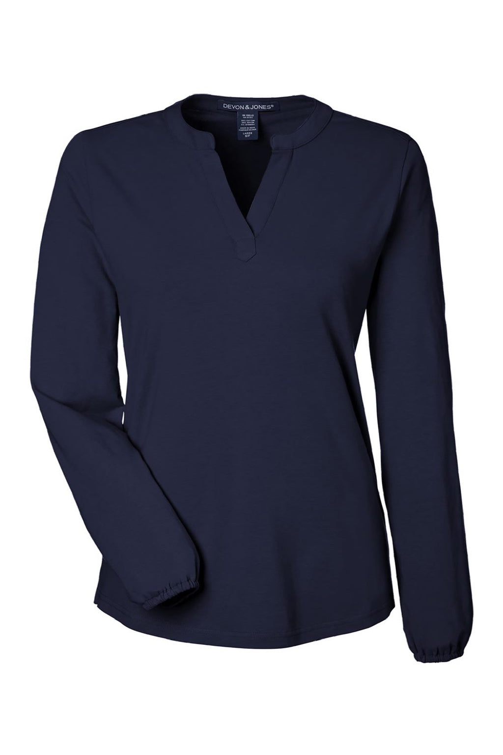 Devon & Jones DP122W Womens Raleigh V-Neck Knit Long Sleeve Shirt Navy Blue Flat Front