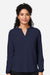 Devon & Jones DP122W Womens Raleigh V-Neck Knit Long Sleeve Shirt Navy Blue Model Front